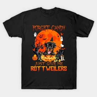 Forget Candy Just Give Me Rottweilers Pumpkin Halloween T-Shirt